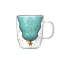 Double Heat Resistant Glass Coffee Cup Christmas Tree With Handle And Lid Milk Water Cup Cute Household Breakfast Whiskey Mug