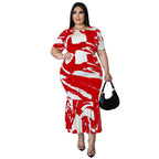 Women's Crew-Neck Short-Sleeve Ruffle-Trim Printed Plus-Size Dress