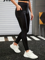 Women's High-Waist Yoga Leggings with Breathable Mesh Panels - Stretchy, Butt-Lifting Workout Pants for Running & Fitness, Running Pants, Mesh Patching