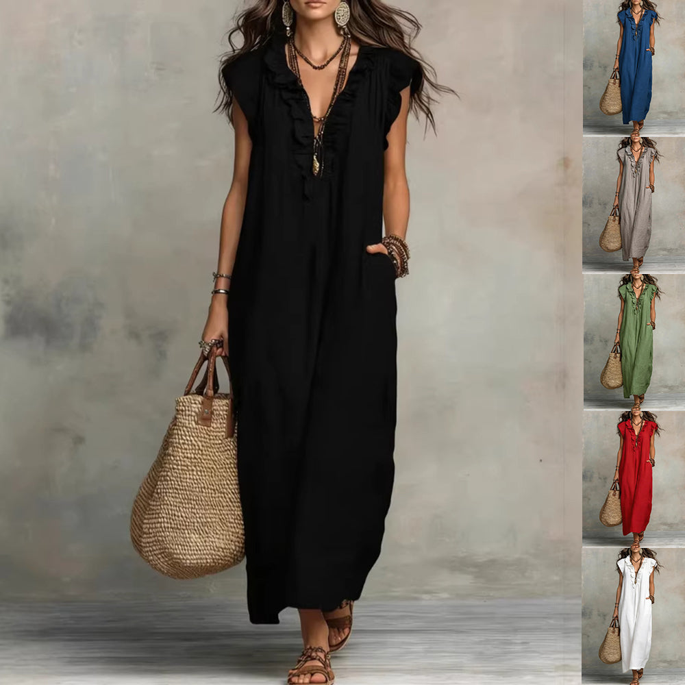Summer Ruffle Dress With Pockets Women's Spring Elegant Casual Sleeveless A-Line Shift Dresses