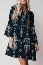 Women's V-neck Printed Ruffle Pleated Elegant Dress