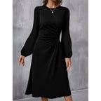 European And American Round Neck Pullover Fashion Long Sleeve Slim Fit Slit Dress