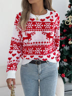 Women Christmas Deer Pattern Long Sleeve Pullover Sweater