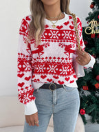 Women Christmas Deer Pattern Long Sleeve Pullover Sweater