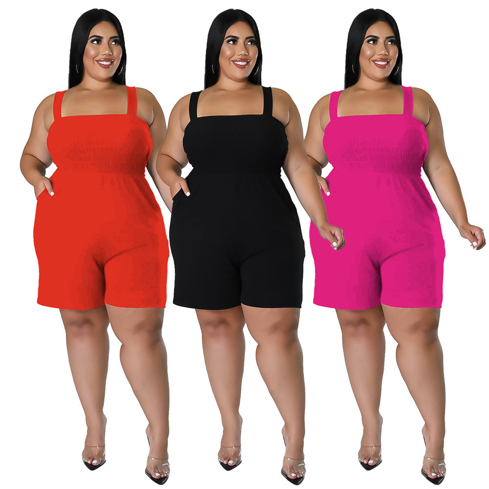 Fashionable Solid-Color Slim-Fit Ruched Backless Jumpsuit