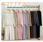 Turtleneck Zipper Lapel Pullover Long Sleeve Sweater Wide Leg Pants Two-piece Set