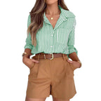Women's Striped Button Shirt Dress Shirt