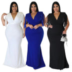 Women's Plus-Size Tassel V-Neck Long-Sleeve Slim-Fit Dress