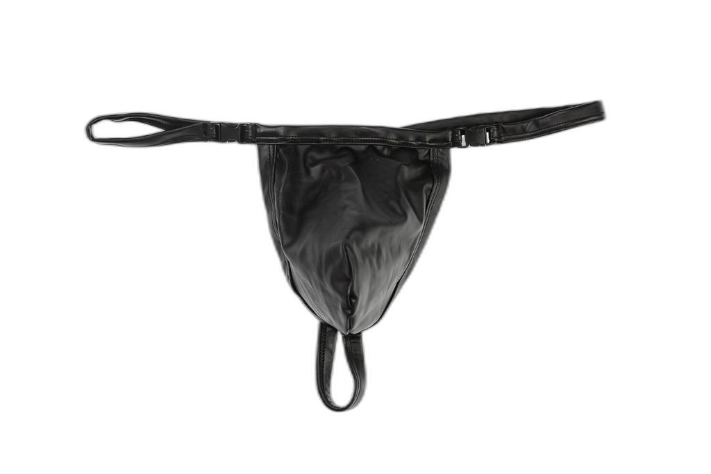 Black PU Leather Buckle-Up Thong