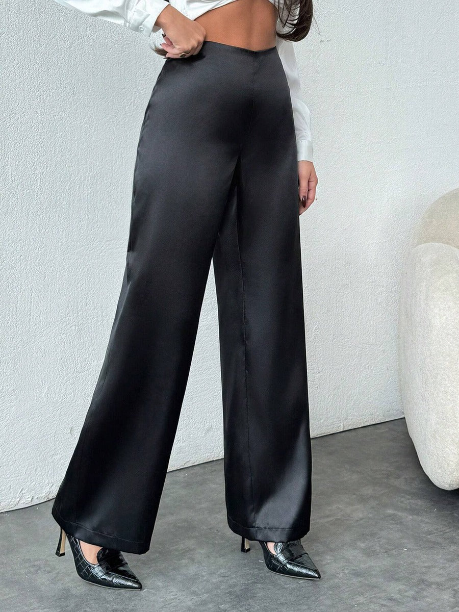 Women's Solid-Colored Casual Loose Satin Wide-Leg Pants