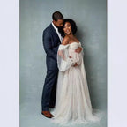 Sequined Off-Shoulder Mesh Patchwork Maxi Dress