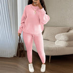 Women's Winter Ribbed Knit Co-ord Set - Loose Pullover Sweater & Drawstring Pants
