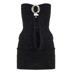 Sexy Sequined Tube Top Hollow-out Pleated Elegant Dress