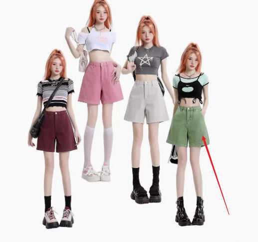 Women's Denim Shorts Fashion Retro Summer High-waisted Slim Wide-leg Pants
