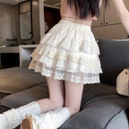Lace-trimmed Cake-style Short Skirt For Women