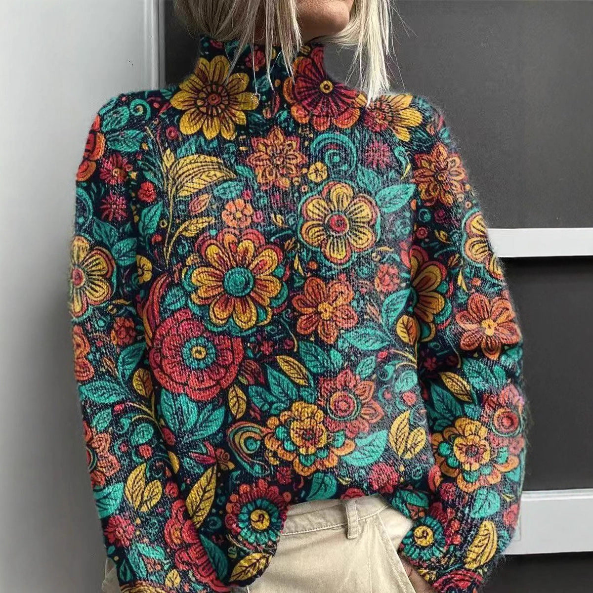 Christmas Abstract Print Casual Cardigan Coat