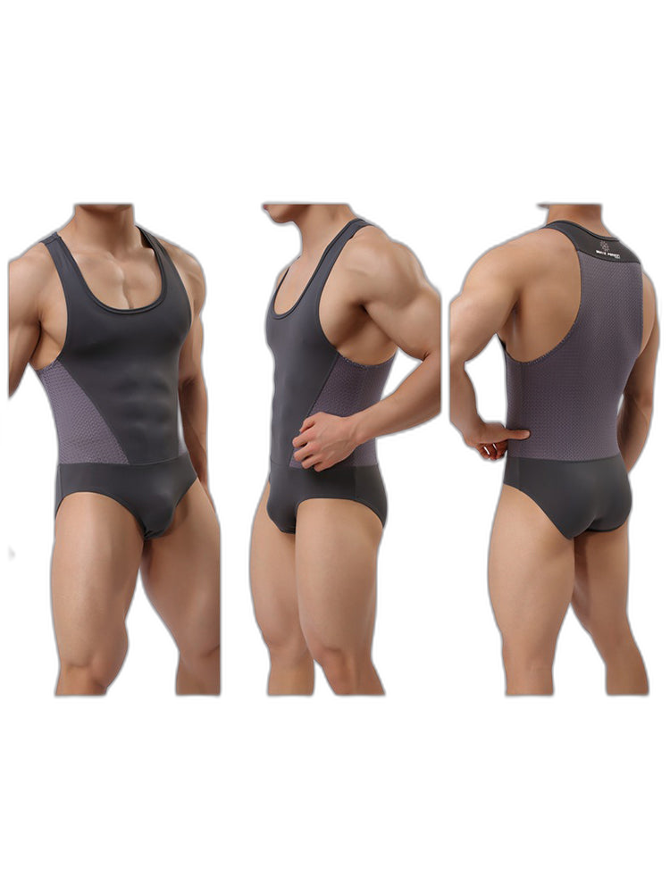 Mens Sexy Sheer Mesh Wrestling Bodysuit
