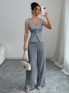 The Power Set – Women’s Sleeveless Vest & High Waist Trousers Co-ord