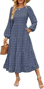 Autumn Long Sleeve Dress Casual Round Neck