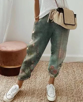 Women's Fashion Cotton Linen Solid Color Casual Pants