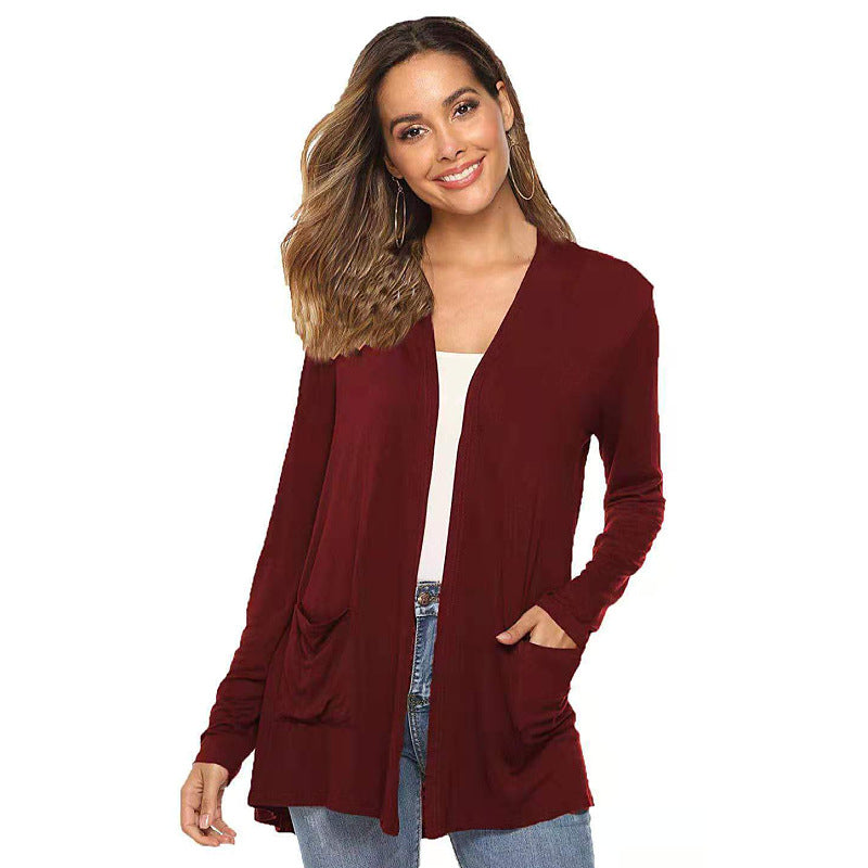 European And American Mid-length Long-sleeved Cardigan Sweater Women