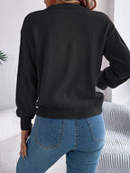 Women Casual Color Block Cable Knit Lantern Sleeve Pullover Sweater