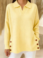 Women's Solid-Color Lapel Pullover Long-Sleeve Top