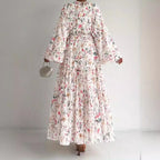 Chiffon Floral Dress With Belt Long Length Stylish And Elegant