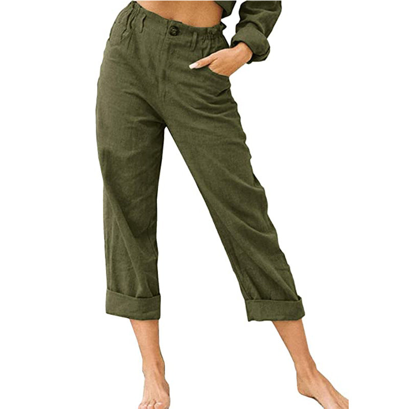 Women's Cotton Linen Patchwork Trousers | High Waist Drawstring Loose Casual Pants | 11 Colours | S–3XL | Michan Direct