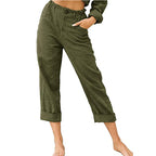Women's Cotton Linen Patchwork Trousers | High Waist Drawstring Loose Casual Pants | 11 Colours | S–3XL | Michan Direct