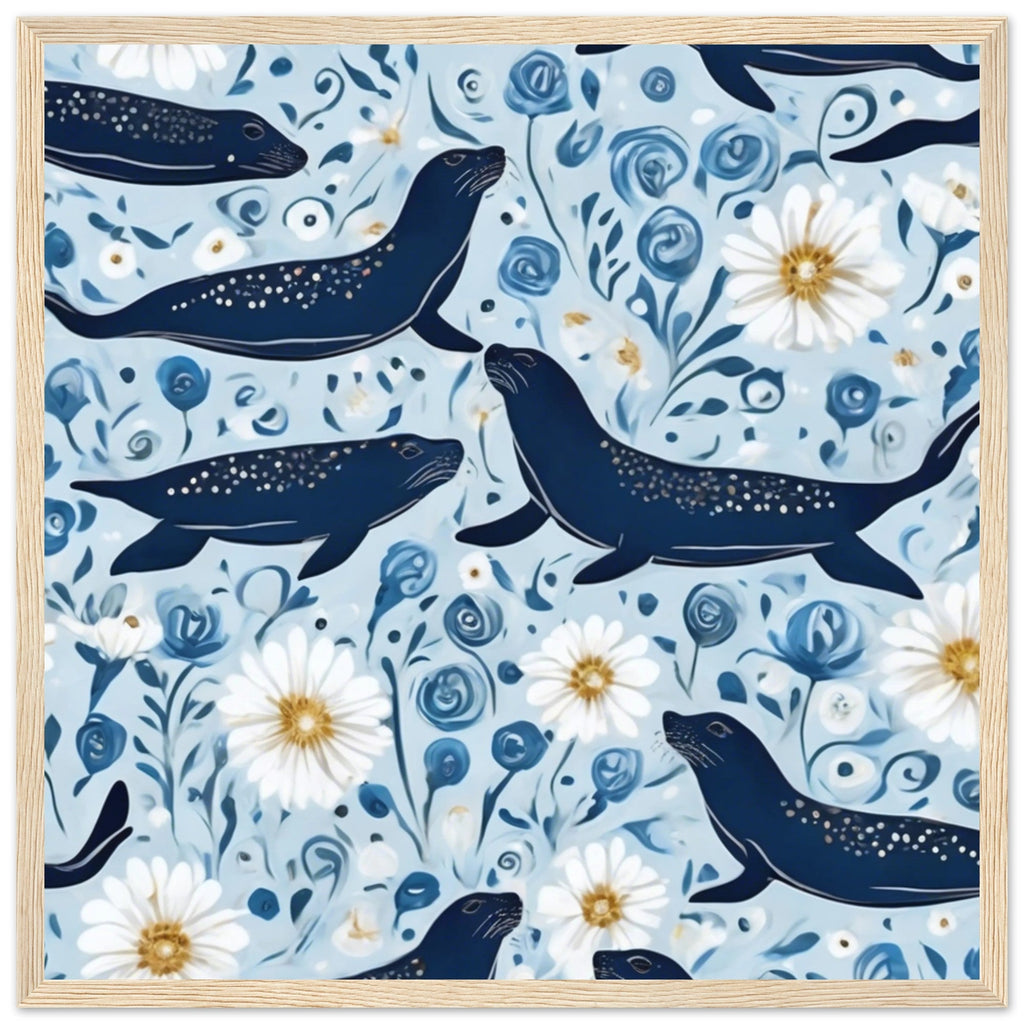 Whimsical Seal and Daisy Framed Wall Art