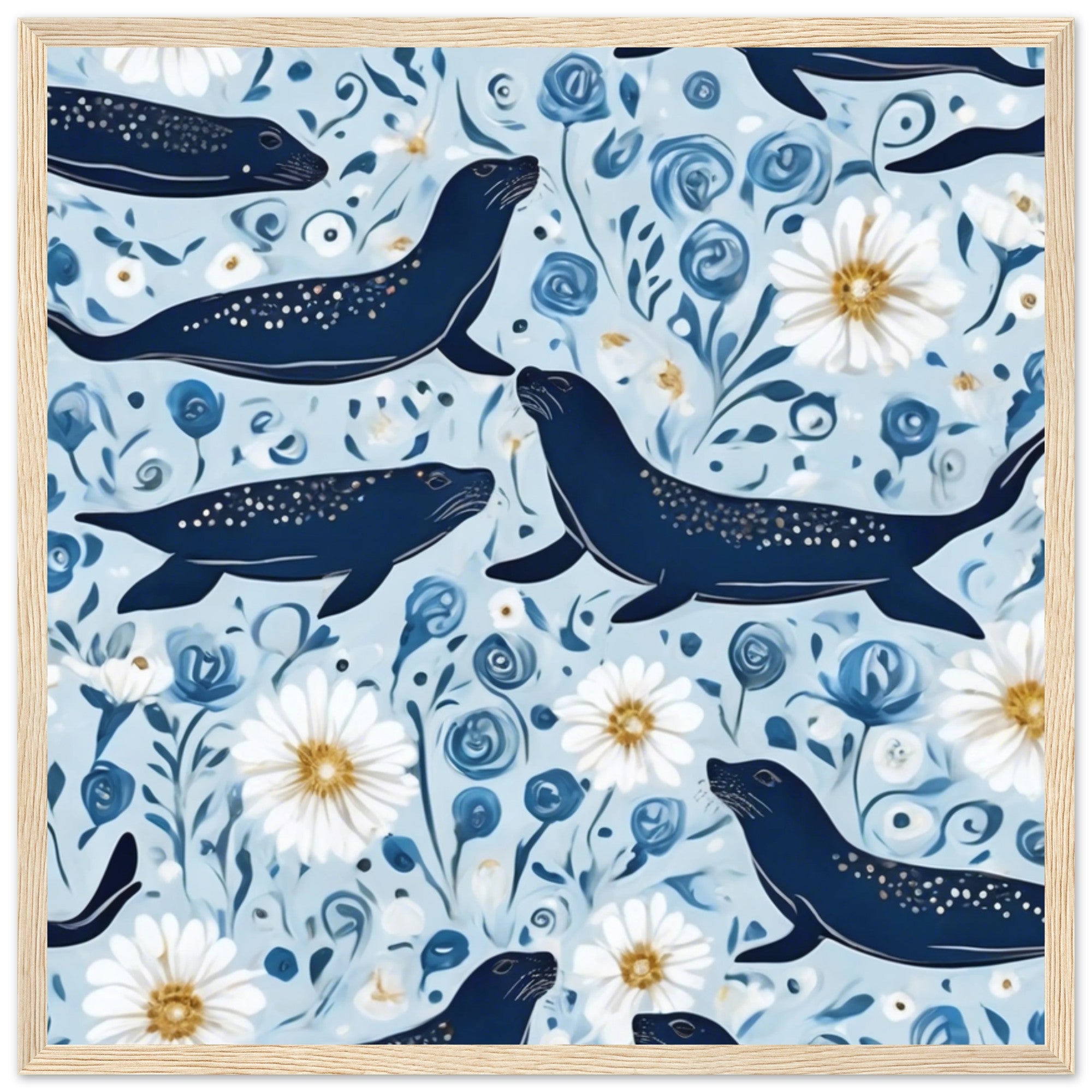 Whimsical Seal and Daisy Framed Wall Art