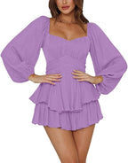 Ruffled Jumpsuit Women's Summer Lantern Long Sleeve Casual Culotte