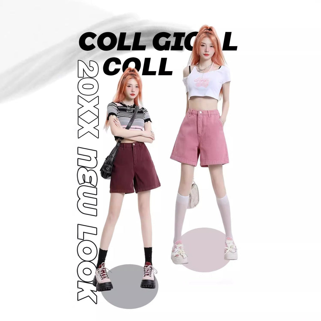 Women's Denim Shorts Fashion Retro Summer High-waisted Slim Wide-leg Pants