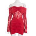 Women's Off-the-Shoulder Lace Patchwork Sheath Mini Dress