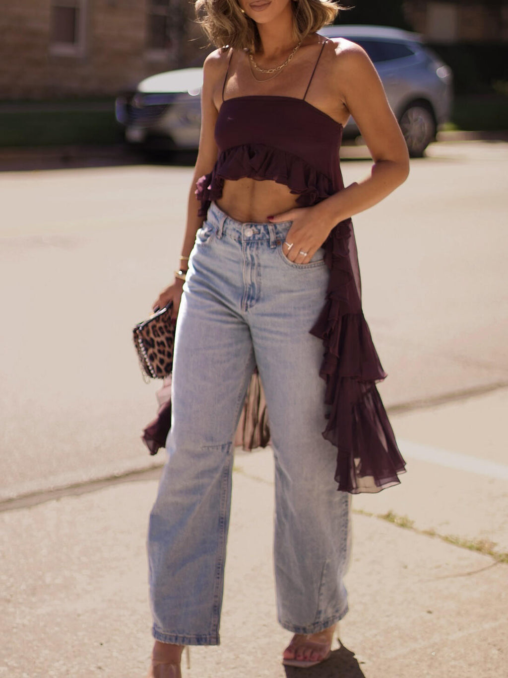 Ruffled Irregular Hem Halter Top