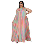 Women's Loose And Casual Plus-Size Striped Printed Dress