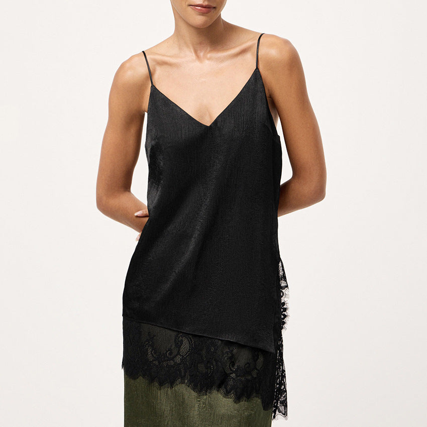 Women's V-neck Lace-Trimmed Patchwork Camisole Top