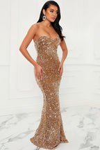 Women's Solid Color Strapless Zipper Velvet Sequin Bodycon Dress