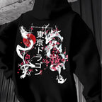 Japanese-style Pattern Hoodie, Light Gray Pullover