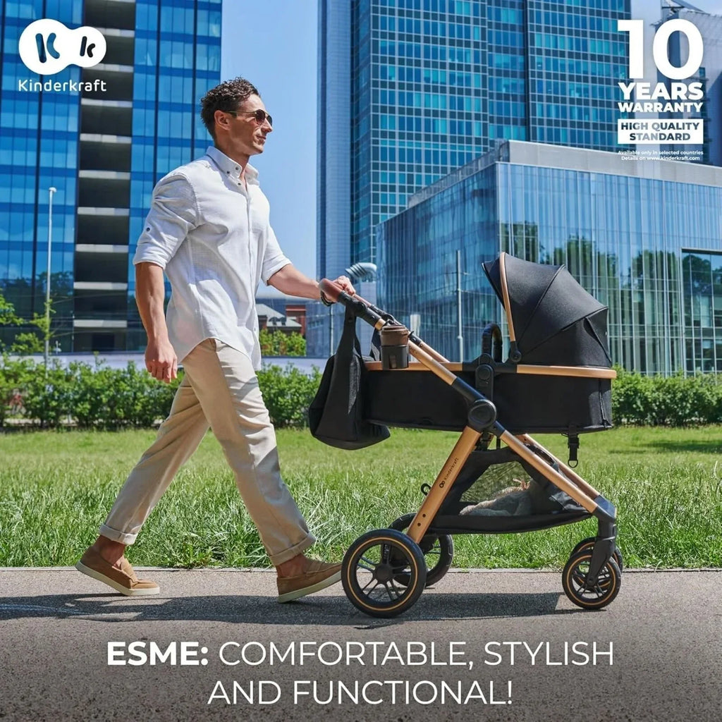 Kinderkraft Esme 3-in-1 Travel System with Mink Pro Car Seat - Pure Black
