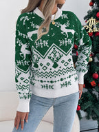 Women Casual Deer Pattern Long Sleeve Pullover Sweater Christmas Edition