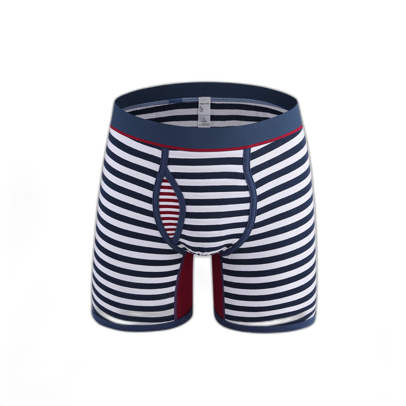 Men's Fly Front with Pouch Striped Cotton Boxer Briefs