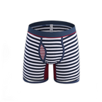 Men's Fly Front with Pouch Striped Cotton Boxer Briefs