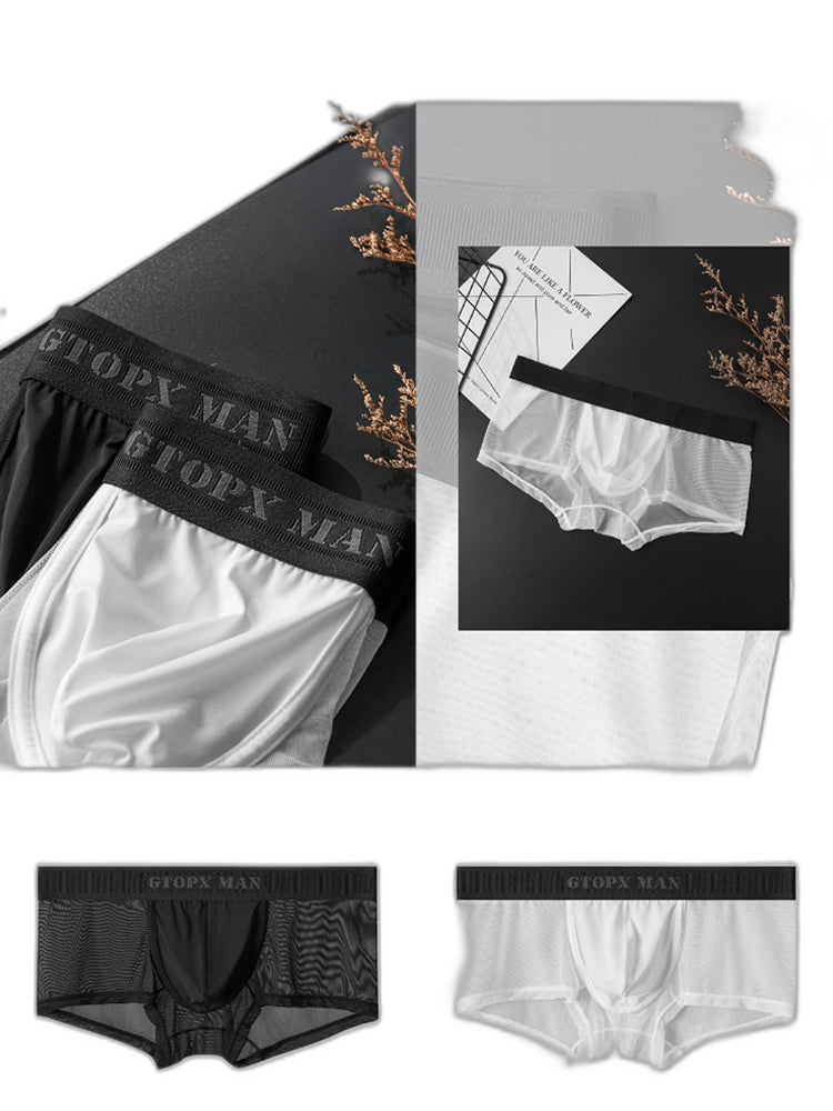 2-Pack Men's Breathable Mesh Ice Silk U-convex Low Waist Boxer Briefs