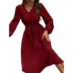 Solid-color Collar Long-sleeve Dress