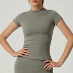 Crew-neck, Form-fitting, Quick-drying, Breathable, Shaping, Stretchy Sports Yoga Short-sleeve Top
