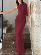 One-shoulder Ribbon Long Dress Ins Fashion Slim Sleeveless Dresses For Evening Party Club Clothing Women