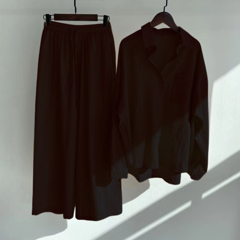 European And American-style Lapel Solid-color Cotton-linen Top Loose-fitting