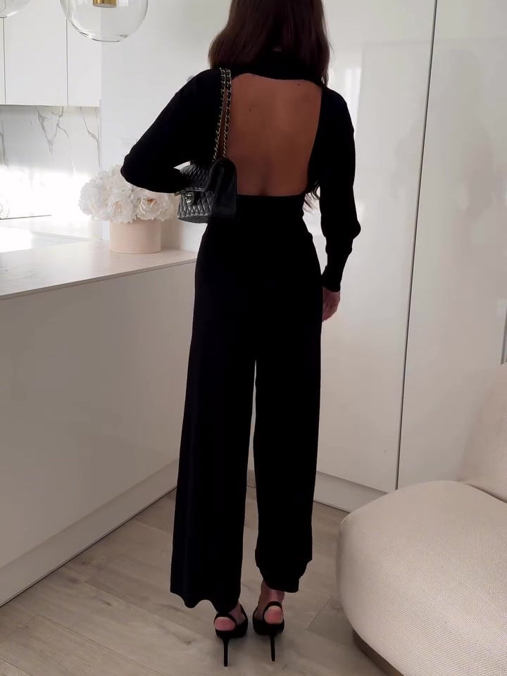 Elegant Long Sleeve Backless Jumpsuit